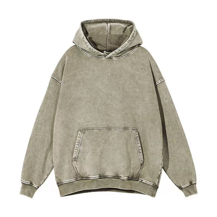 Wholesale Heavy Washed Distressed Plus Velvet Hooded Casual Retro Snowflake Clothes